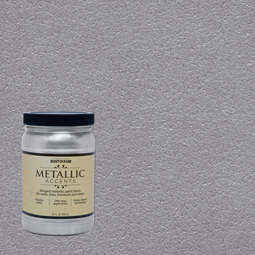 Rust-Oleum 253534 1 Quart Sterling Silver Metallic Accents Elegant Metallic Paint Finish