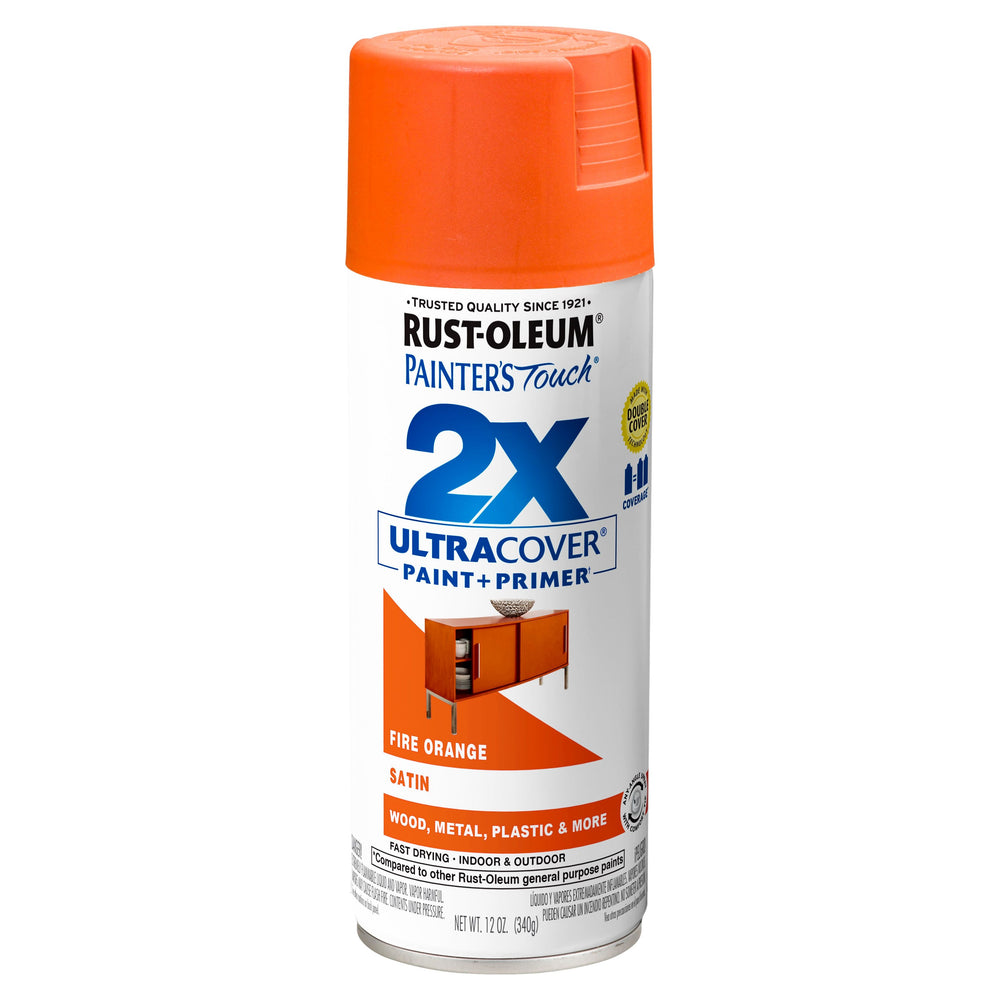 Rust-Oleum 263149 12 oz. Satin Fire Orange Painter's Touch 2X Ultra Cover Paint + Primer Spray