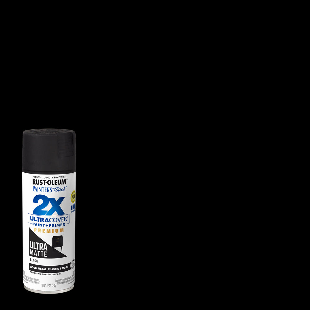 Rust-Oleum 331182 12 oz. Ultra Matte Black Painter's Touch 2X Ultra Cover Paint + Primer Spray